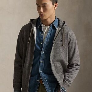 New Polo Ralph Lauren Classic Distressed Fleece Full Zip Hoodie Gray Heather XXL